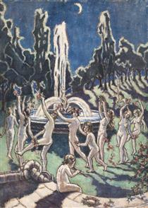 Nudes Dancing Round a Fountain by Moonlight - Mainie Jellette