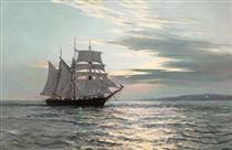 The Three-Masted Canadian Schooner "Water Witch" at Sunset - Montague Dawson