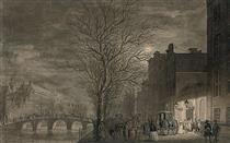 View of the Keizersgracht, Amsterdam, with people leaving the theatre - Reinier Vinkeles
