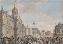 Lively and detailed view on Dam square - Reinier Vinkeles