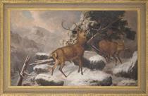 Deer in a winter landscape - Robert Henry Roe