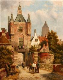 View of a Dutch Town with a Bridge and Tower - Willem Koekkoek