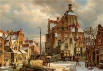 Winter Street Scene in Culemborg near Utrecht - Willem Koekkoek