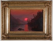 Columbia River landscape at sunset with a red sun - William Parrott