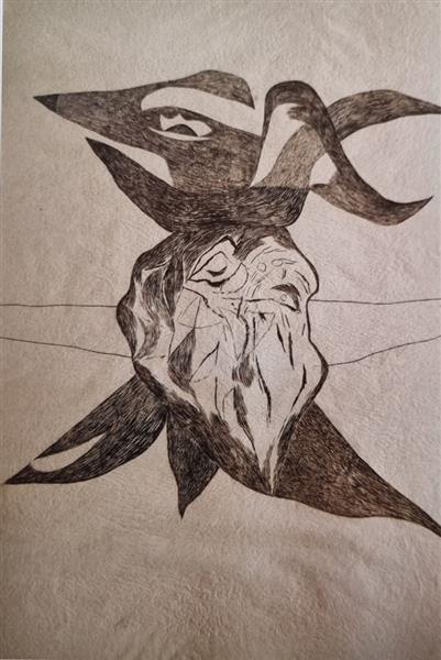 Vajda Lajos Bird with Translucent Body 1939, Indian Ink on Paper, 90x63.4cm, 1939 - Лайош Вайда