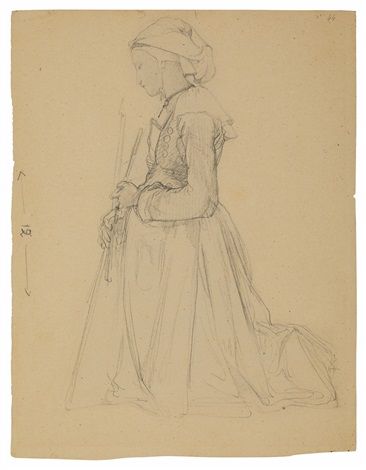 A young woman in Breton costume, kneeling - Адольф Вільям Бугро