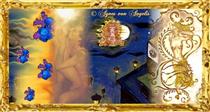 Illusionist Eisenheim mit Herzogin Sophie in Zärtlichkeit, blaue Rosen auf goldenem Kolorit, Prinzessin der Kelche als Luna und Mnemosyne als Muse der Kreativität – im Horologium der Nacht. Ich wünsche Dir, dass Deine Partnerschaft in passenden Momenten, voller Erotik, Leidenschaft, Sinnlichkeit und Feingefühl ist... (d.) ;  Illusionist Eisenheim with Duchess Sophie in tenderness, blue roses on golden coloring, Princess of Chalices as Luna and Mnemosyne as Muse of Creativity - in the horologium of the night. I wish that your partnership is full of eroticism, passion, sensuality and sensitivity at the right moments... (eng.) - Agnes von Angelis