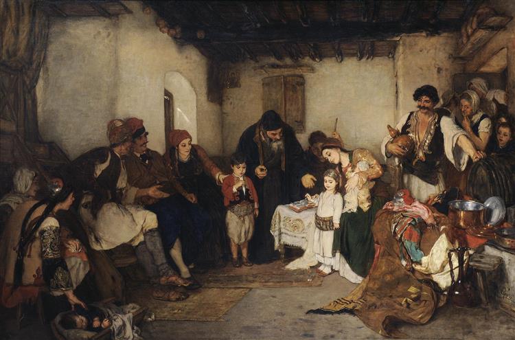 The betrothal of the children, 1877 - Николаос Гизис