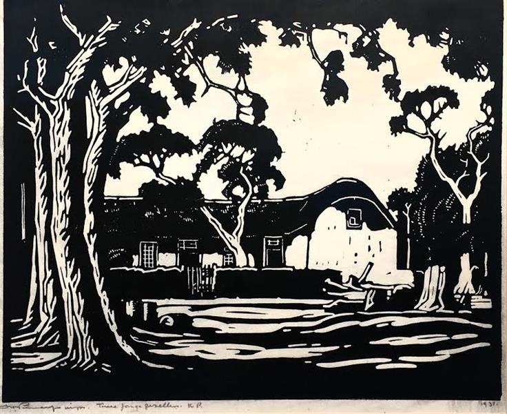 Twee Jong Gezellen - Linocut Paper, Size 300 X 360mm - Jacobus Hendrik ...