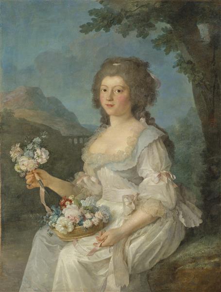 Half Length Portrait of a Woman Carrying a Basket of Flowers - Anne Vallayer-Coster