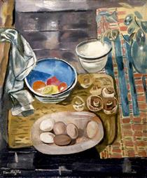 Still Life Eggs, Tomatoes and Mushrooms - Frances Mary Hodgkins