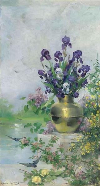 A Vase of Irises on the Terrace, 1885 - Луиза Аббема