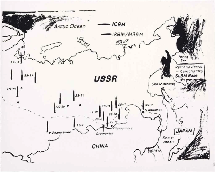 Map of Eastern U.S.S.R. Missile Bases, 1985 - 1986 - Энди Уорхол