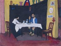 Kandinsky and Erma Bossi at the Table in the Murnau House - Gabriele Munter
