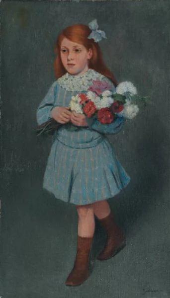 Girl holding flowers, c.1910 - Федерико Дзандоменеги