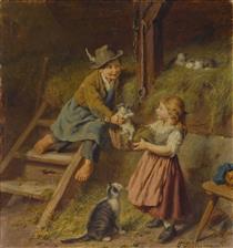 Two children with cats - Felix Schlesinger