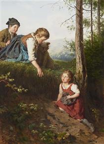 Three children picking berries in the forest - Felix Schlesinger