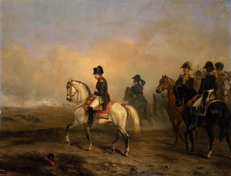 Emperor Napoleon I and his staff on horseback - Орас Верне
