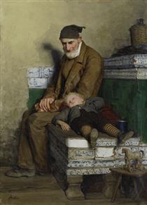 The old Feissli with child on the stove bench - Альберт Анкер