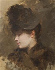 Female head in profile with a small hat - Джузеппе Де Ниттис