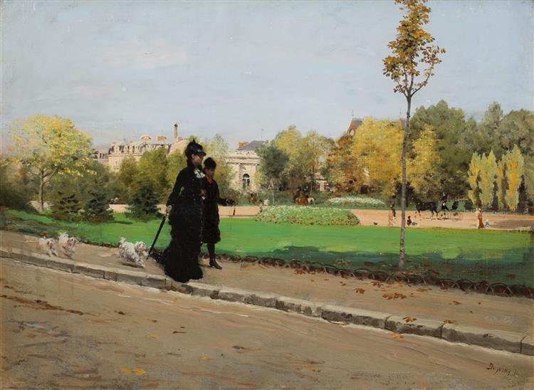 Walk with the dogs, 1874 - Giuseppe De Nittis