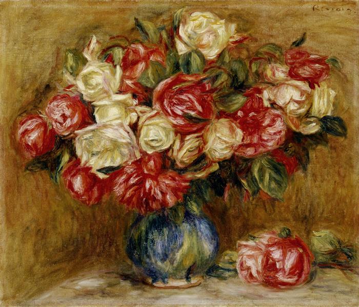 Roses in a vase, 1900 - 雷諾瓦