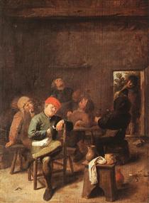 Peasants Smoking And Drinking - Adriaen Brouwer