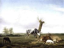 Cattle and Goats in a Meadow - Adriaen van de Velde