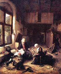 The Interior of a Peasant's Cottage - Adriaen van Ostade