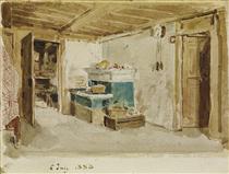 Farmhouse parlor with a green oven - Albert Anker