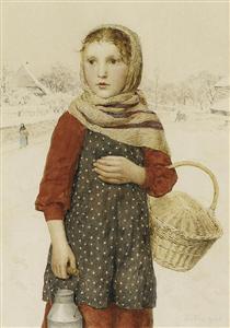 Girl in winter landscape - Albert Anker