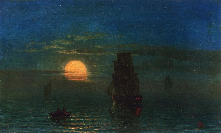 Ships in Moonlight, c.1859 - Альберт Бірштадт