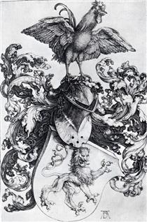 Coat Of Arms With Lion And Rooster - Albrecht Durer
