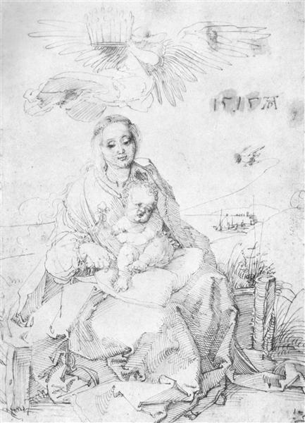 Madonna and child on the grassy bank, 1515 - 杜勒