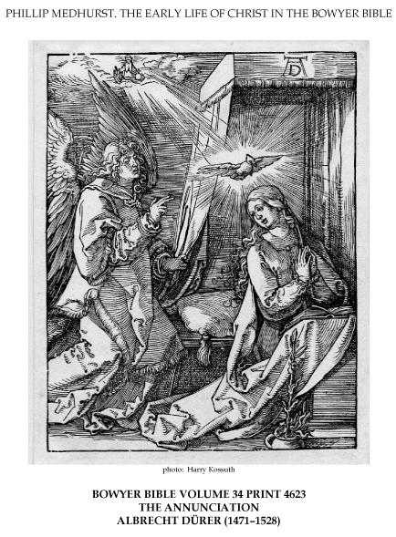 On the left the archangel Gabriel approach the praying Virgin Mary in her bedchamber, c.1510 - Albrecht Durer