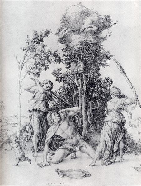 Орфей, убиваемый вакханками и убегающий мальчик, 1494 - Альбрехт Дюрер