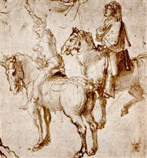 Studies by two riders - Albrecht Dürer