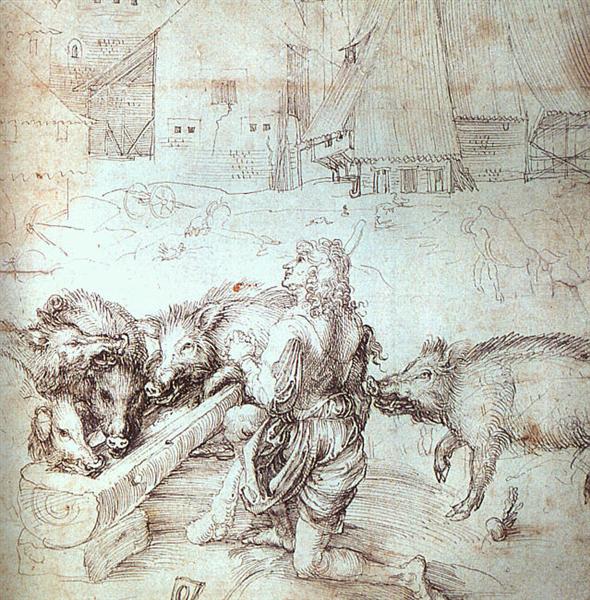 Study for an engraving of the Prodigal Son, 1520 - Albrecht Durer