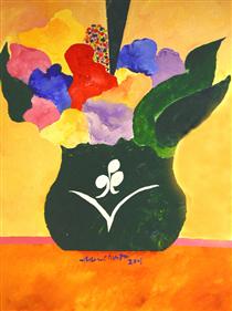 Green Vase With Flowers and Fruit - Aldemir Martins