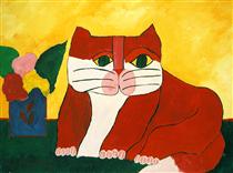 Red Cat and Vase With Flowers - Адемир Мартінс