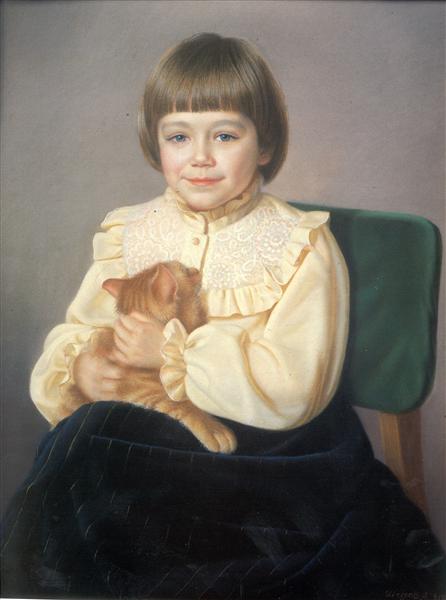 Violet with the cat, 1980 - Alexander Shilov