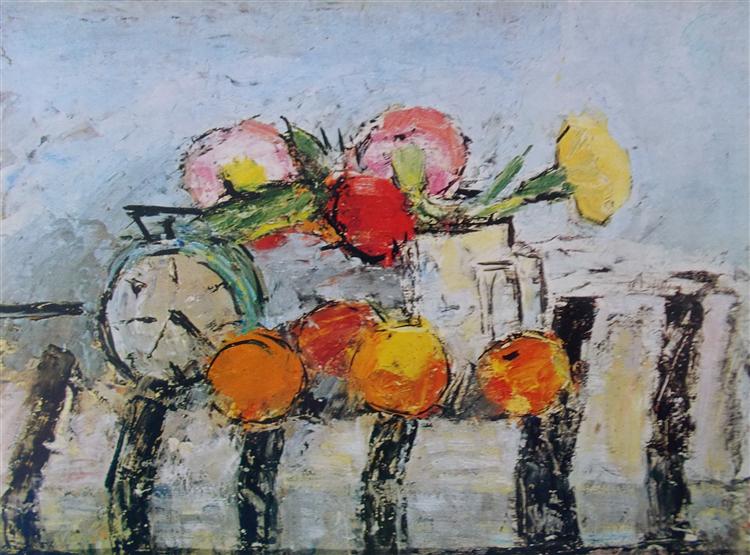 Still Life with Carnations, Apples and a Clock, 1944 - Alexandru Ciucurencu