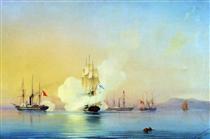 The battle of fregate Flora against Turkish steamships near Pitsunda November, 11 1853 - Alexei Petrowitsch Bogoljubow