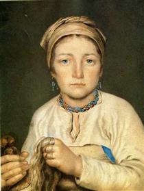 A Peasant Woman, Combing Flax (Anisia) - Alexei Gawrilowitsch Wenezianow