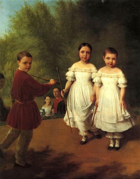 Portrait of Panaev's Children, 1841 - Алексей Венецианов