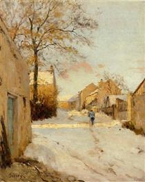 A Village Street in Winter - Alfred Sisley