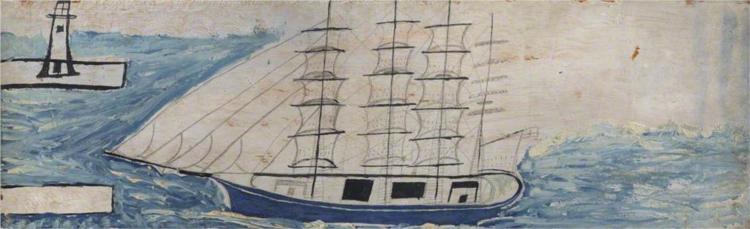 Four-Masted Sailing Ship and Lighthouse - Alfred Wallis