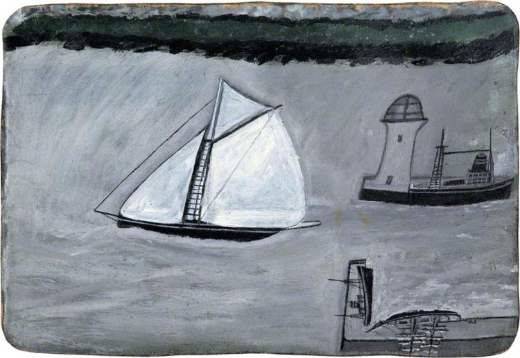 St Ives harbour. White sailing ship, 1938 - Alfred Wallis