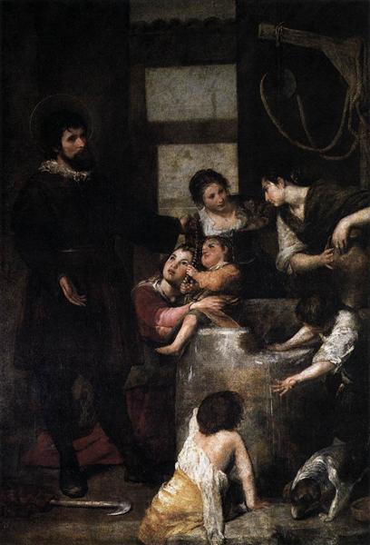 St. Isidore saves a child that had fallen in a well, c.1647 - Alonzo Cano