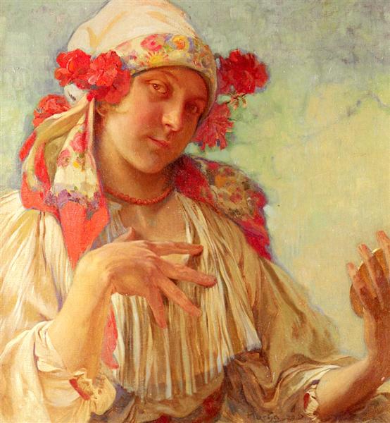 Maria Young Girl In A Moravian Costume - Alfons Maria Mucha